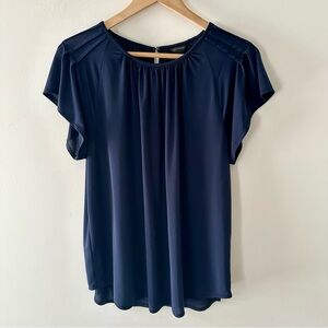 Ann Taylor Flutter Sleeve Navy Shirt Size M